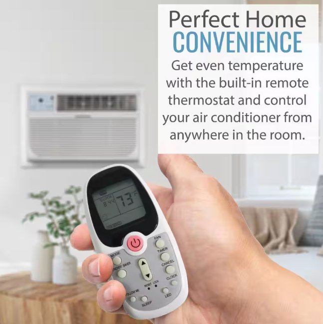 Keystone 14,000 BTU 230V Through-The-Wall AC 10,600 BTU Supplemental Heat Remote Sleep Mode 24H Timer for Rooms up to 700 Sq. Ft