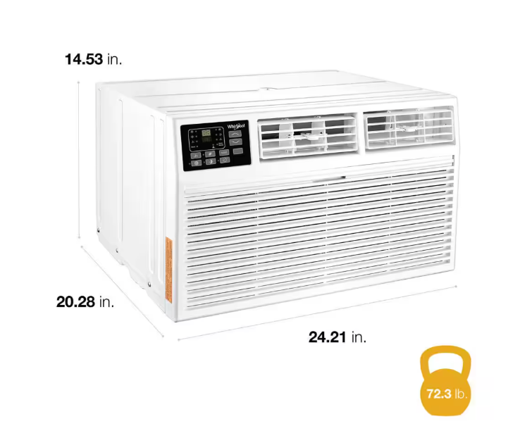 Whirlpool 12,000 BTU (DOE) 230-Volt Through-The-Wall Air Conditioner Cools 550 sq. ft. with Heater with Remote in White