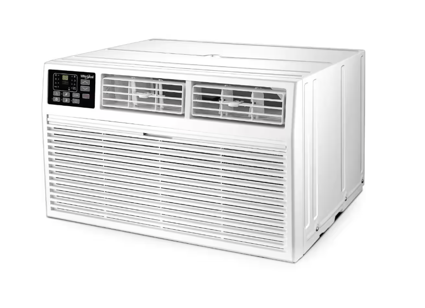 Whirlpool 12,000 BTU (DOE) 230-Volt Through-The-Wall Air Conditioner Cools 550 sq. ft. with Heater with Remote in White