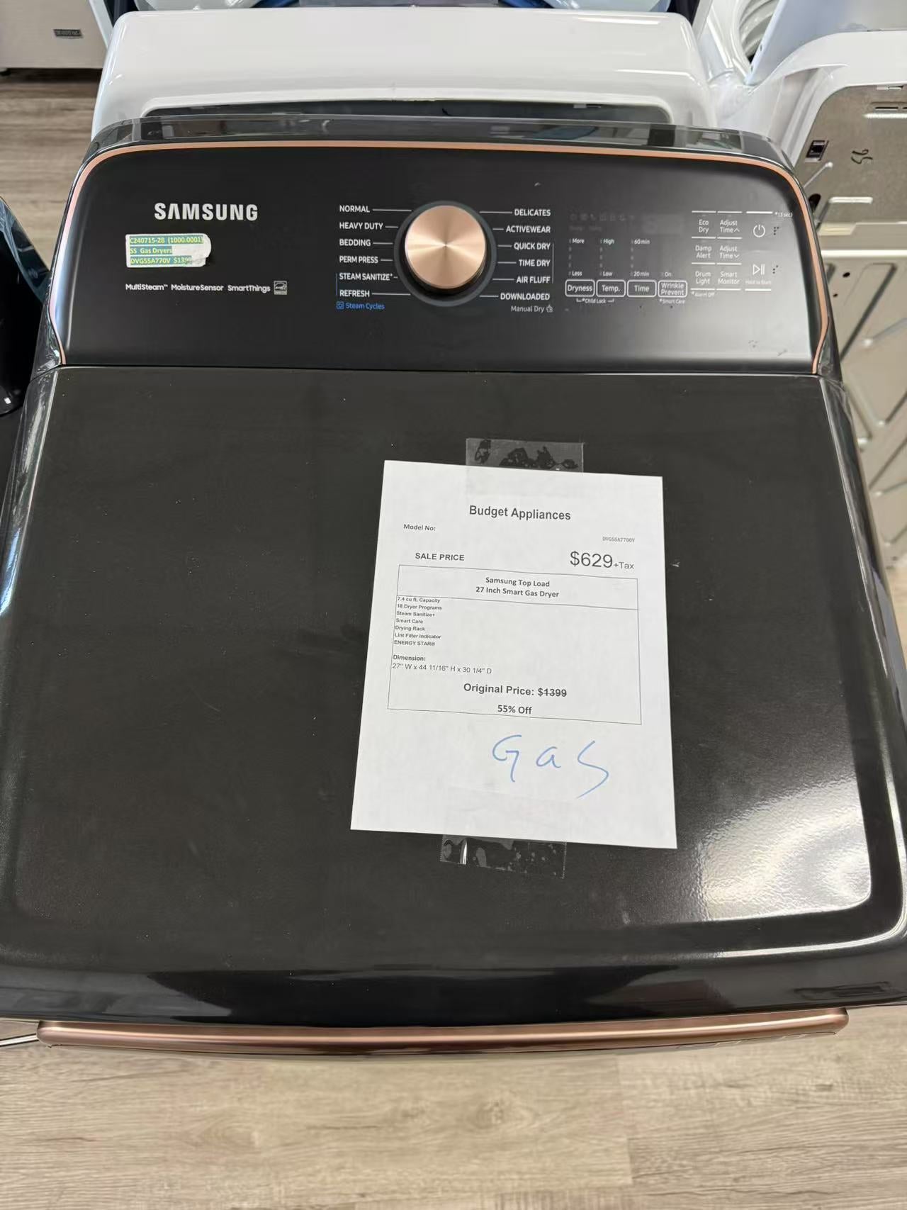 Samsung Top Load 27 Inch Smart Gas Dryer