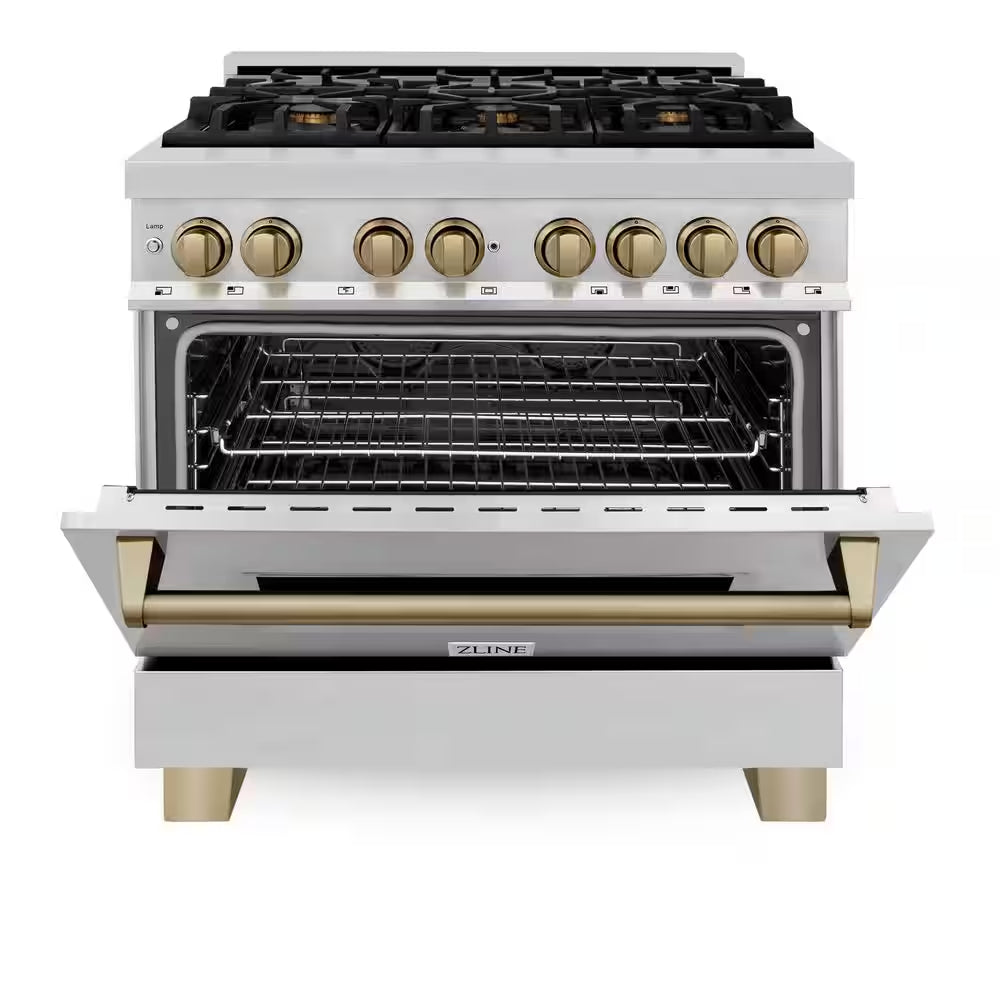 Autograph Edition 36 In. 6 Burner Dual Fuel Range in Stainless Steel and Champagne Bronze