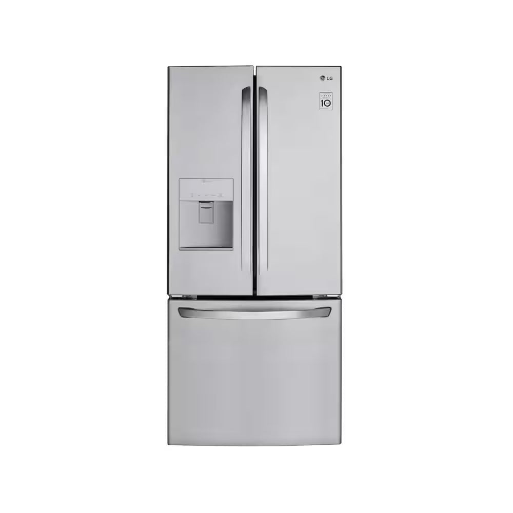 30 In. W 22 Cu. Ft. French Door Refrigerator with Water Dispenser in Stainless Steel