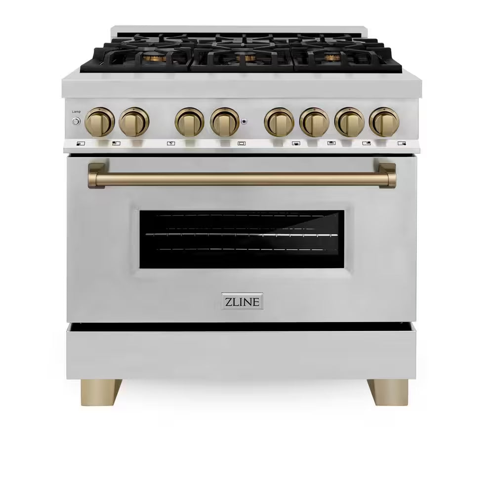 Autograph Edition 36 In. 6 Burner Dual Fuel Range in Stainless Steel and Champagne Bronze