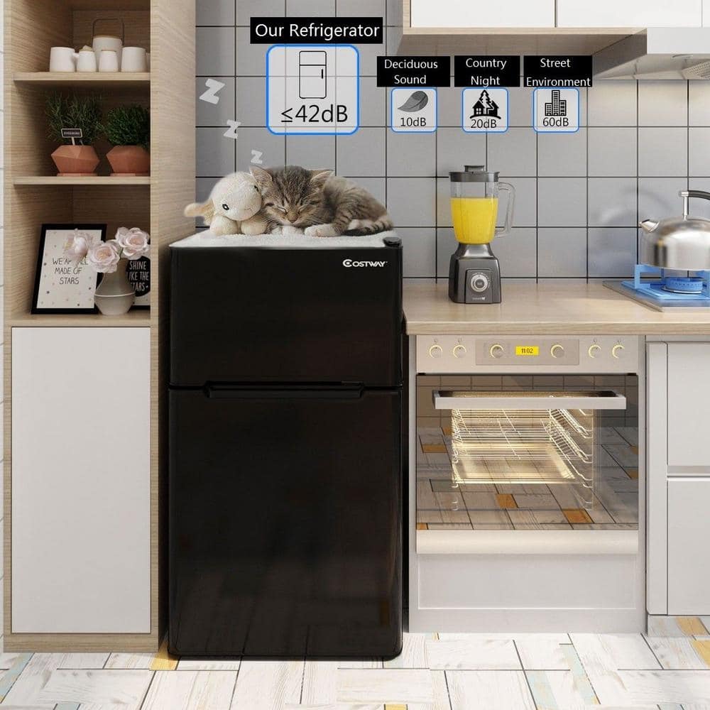 3.2 Cu. Ft. Retro Mini Fridges in Black with Freezer & Reversible Door