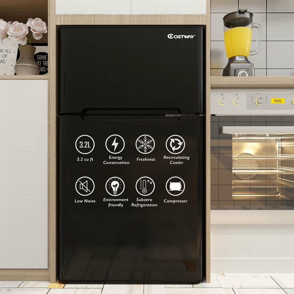 3.2 Cu. Ft. Retro Mini Fridges in Black with Freezer & Reversible Door