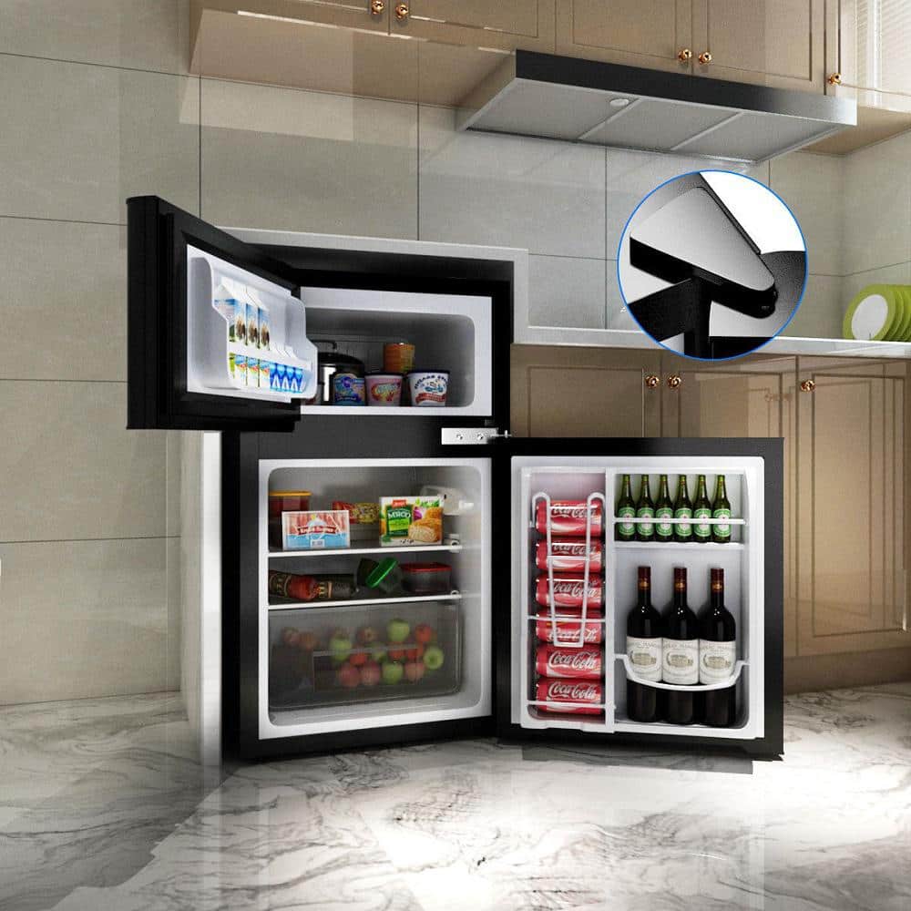 3.2 Cu. Ft. Retro Mini Fridges in Black with Freezer & Reversible Door