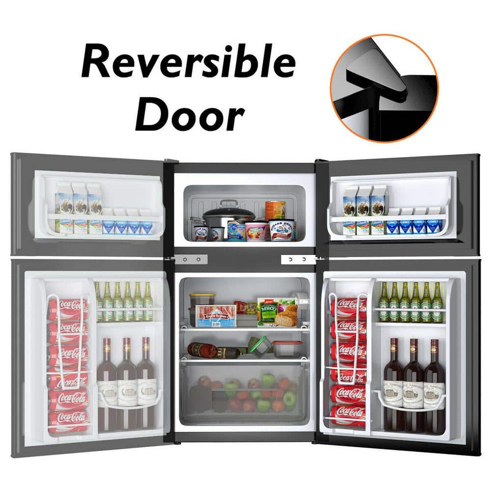 3.2 Cu. Ft. Retro Mini Fridges in Black with Freezer & Reversible Door