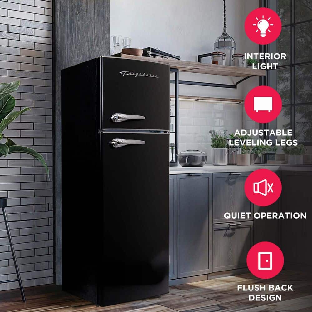 7.5 Cu Ft Mini Refrigerator with Top Freezer and Chrome Handles in Black