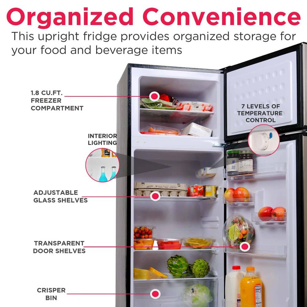 7.5 Cu Ft Mini Refrigerator with Top Freezer and Chrome Handles in Black