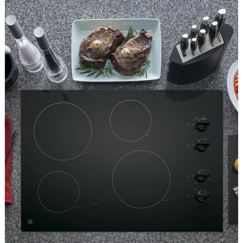 30 In. 4 Burner Element Radiant Electric Cooktop in Black Including 2 Power Boil Burners