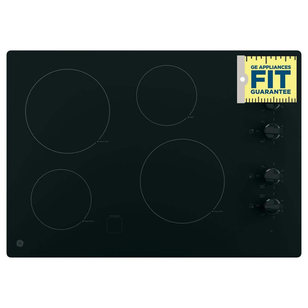 30 In. 4 Burner Element Radiant Electric Cooktop in Black Including 2 Power Boil Burners