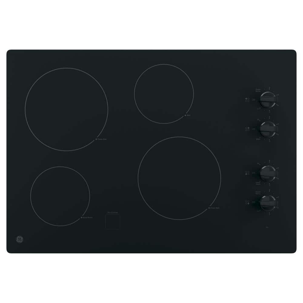 30 In. 4 Burner Element Radiant Electric Cooktop in Black Including 2 Power Boil Burners