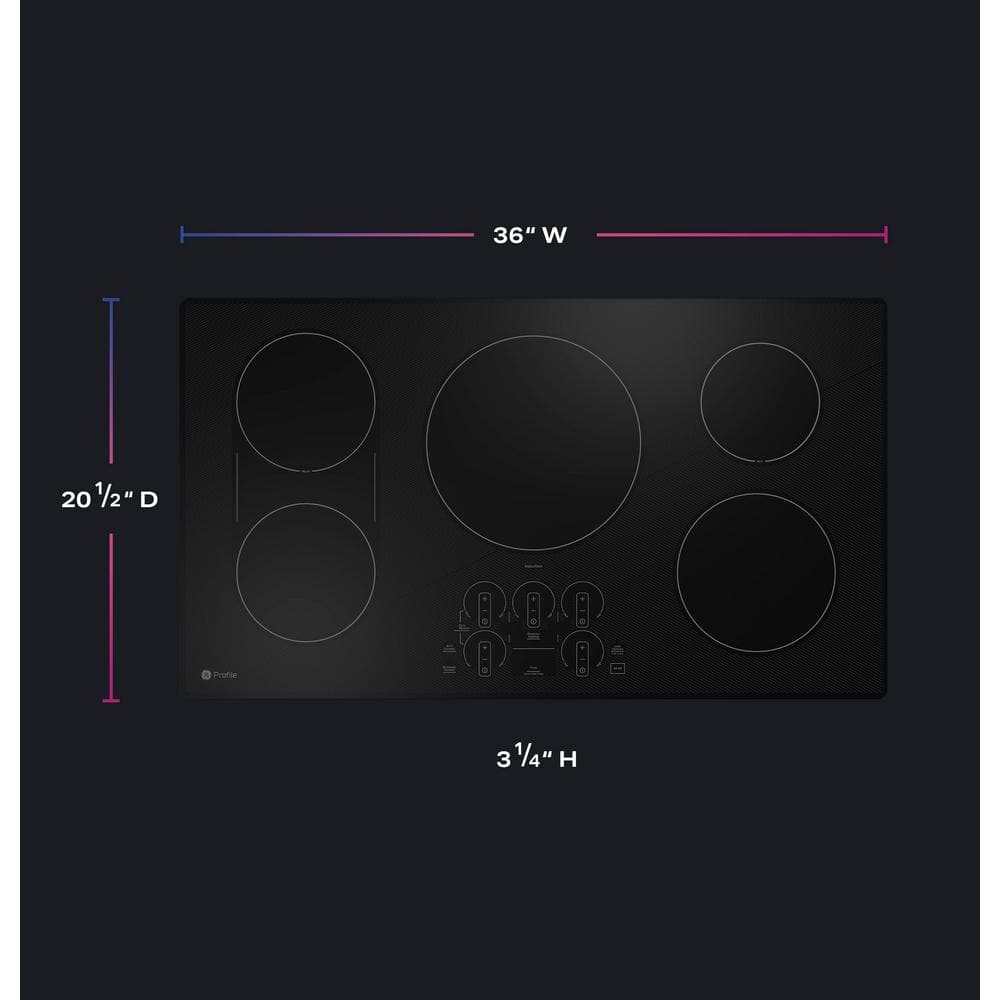 Profile 36 In. 5 Burner Element Smart Smooth Induction Touch Control Cooktop in Black