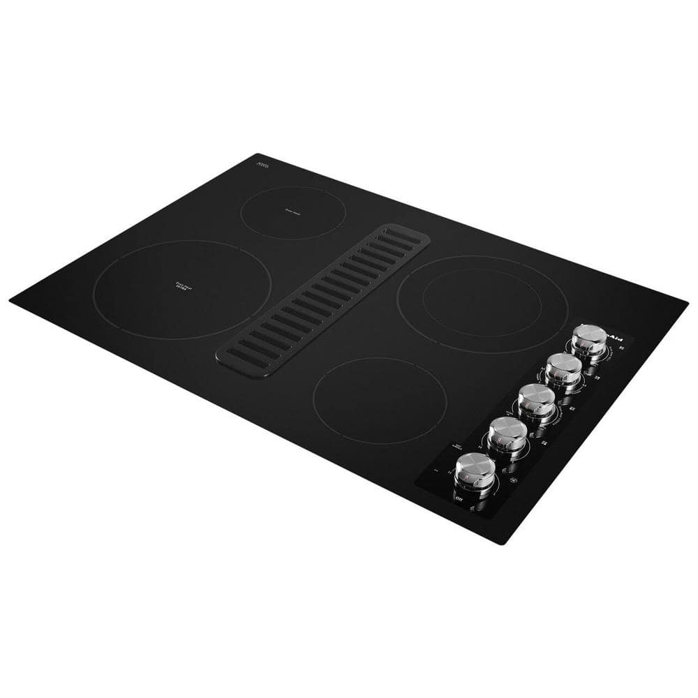 30 In. Electric Downdraft Cooktop in Black with 4 Burner Elements