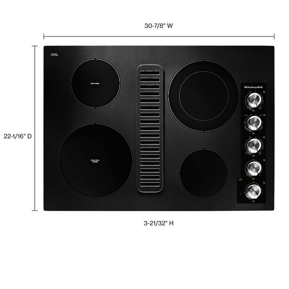 30 In. Electric Downdraft Cooktop in Black with 4 Burner Elements