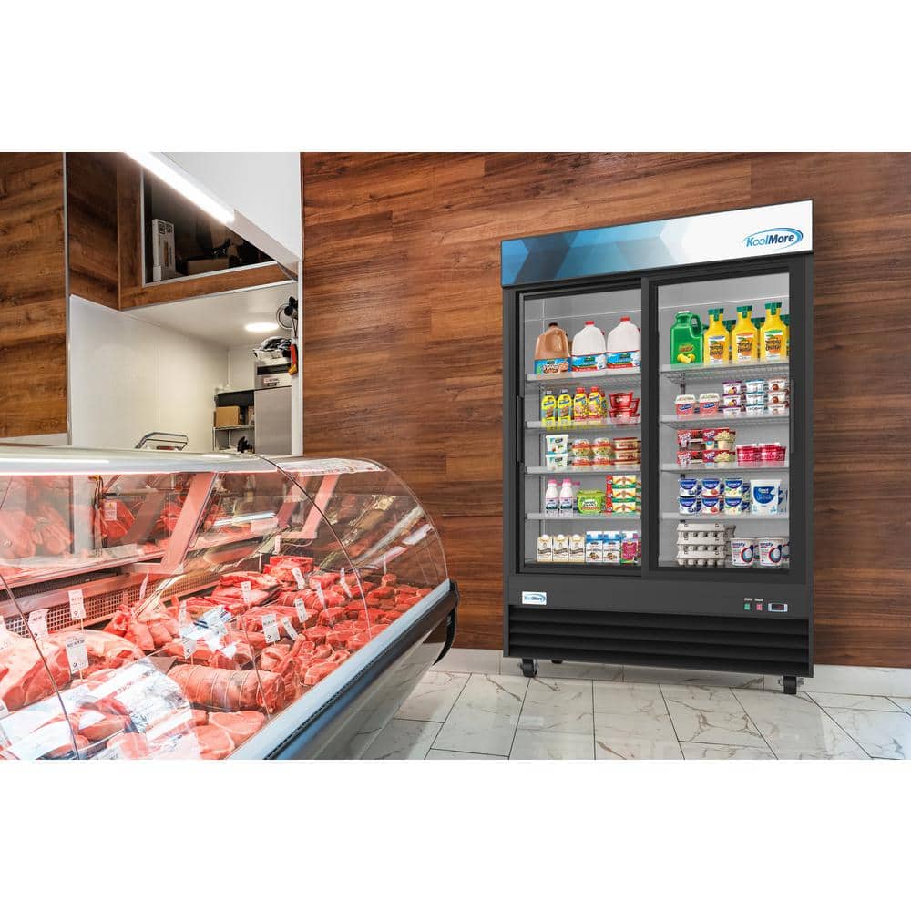 53 In. 45 Cu. Ft. Commercial Refrigerator Merchandiser 2 Glass Door in Black Stainless Steel