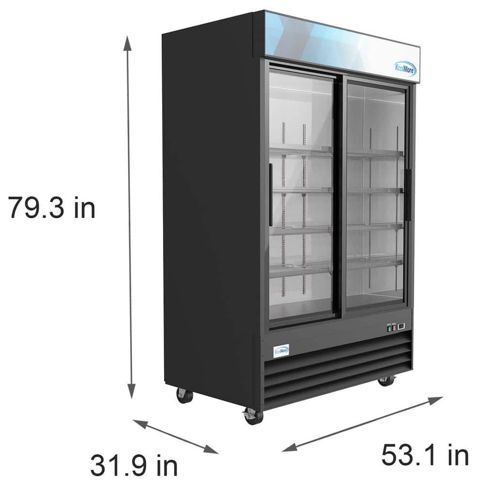 53 In. 45 Cu. Ft. Commercial Refrigerator Merchandiser 2 Glass Door in Black Stainless Steel