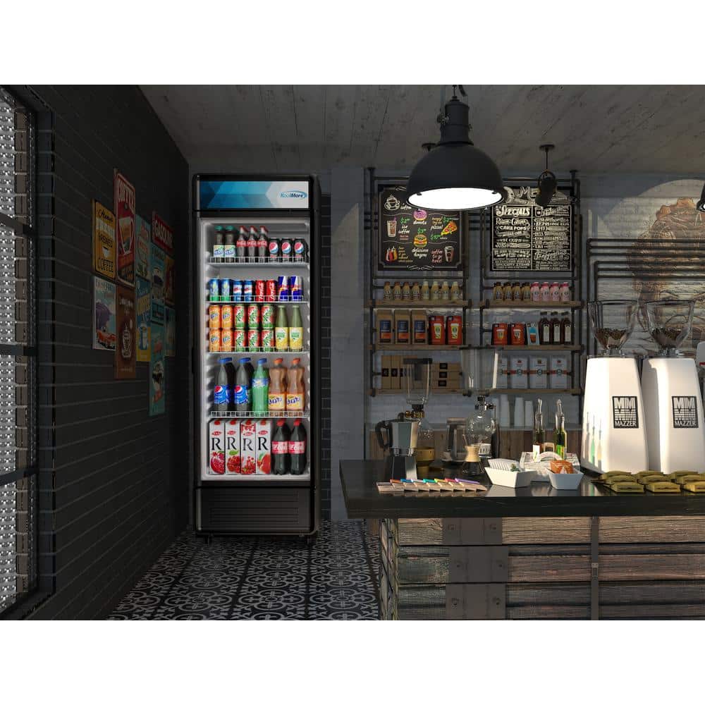 24 In. W 12 Cu. Ft. Commercial Upright Display Glass Door Beverage Refrigerator in Black