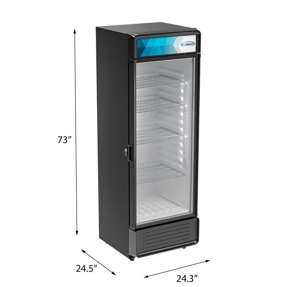 24 In. W 12 Cu. Ft. Commercial Upright Display Glass Door Beverage Refrigerator in Black