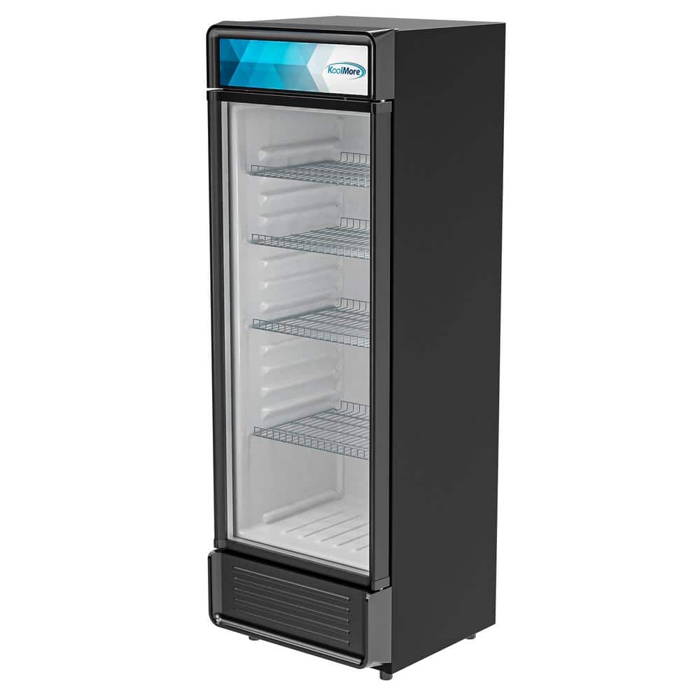 24 In. W 12 Cu. Ft. Commercial Upright Display Glass Door Beverage Refrigerator in Black