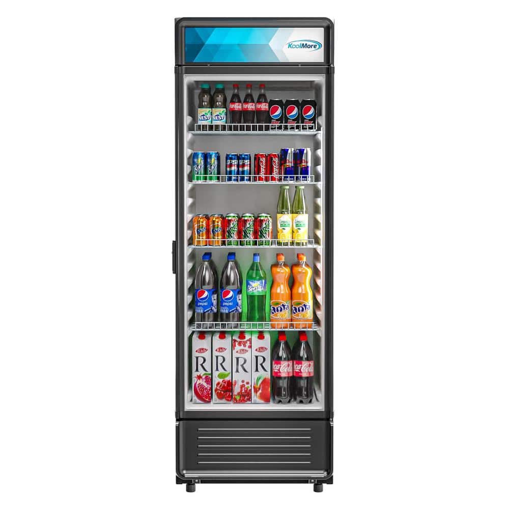 24 In. W 12 Cu. Ft. Commercial Upright Display Glass Door Beverage Refrigerator in Black