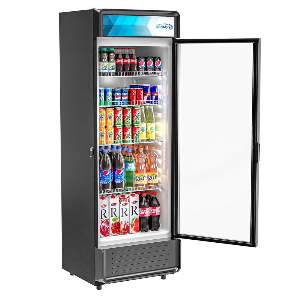 24 In. W 12 Cu. Ft. Commercial Upright Display Glass Door Beverage Refrigerator in Black