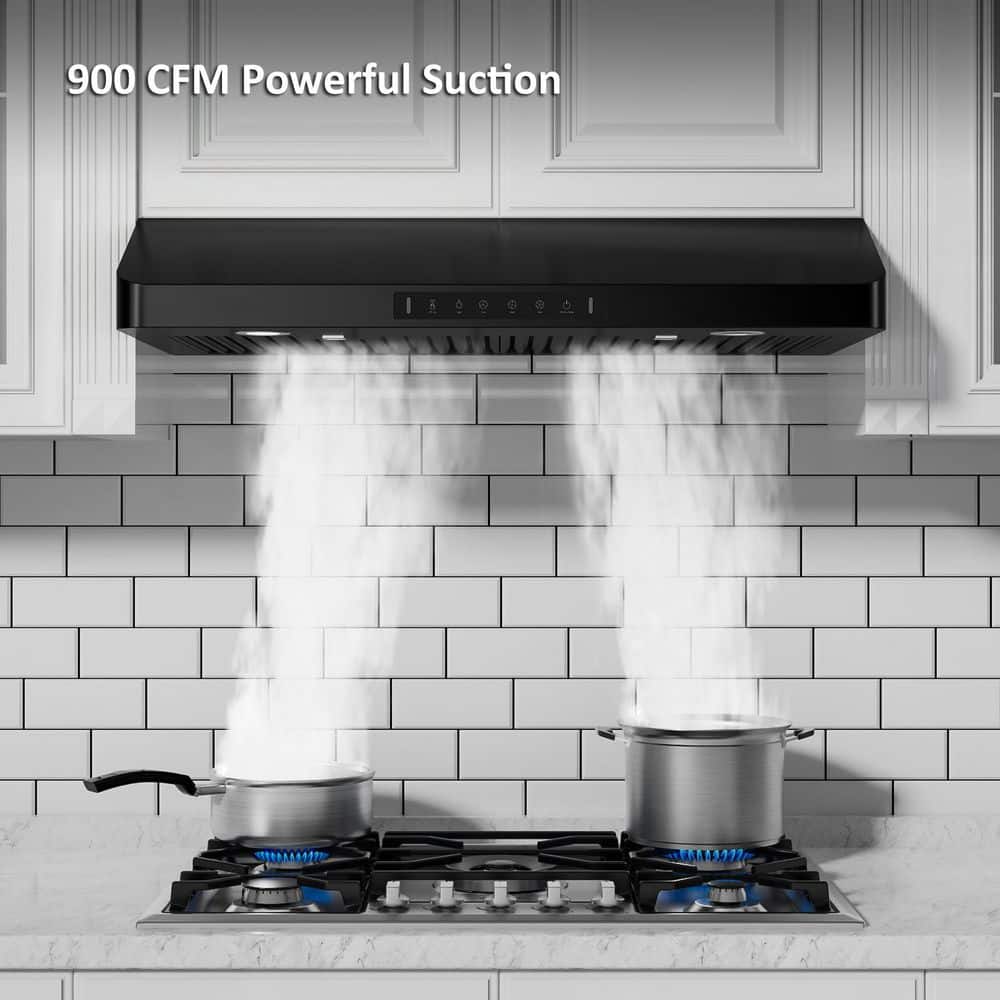 30 In. 900 CFM Ducted under Cabinet Range Hood in Black Stainless Steel with 2 -Way Venting and LED
