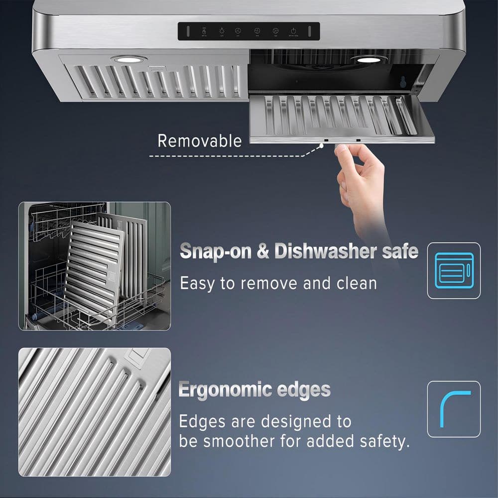 30 In. 900 CFM Ducted under Cabinet Range Hood in Black Stainless Steel with 2 -Way Venting and LED