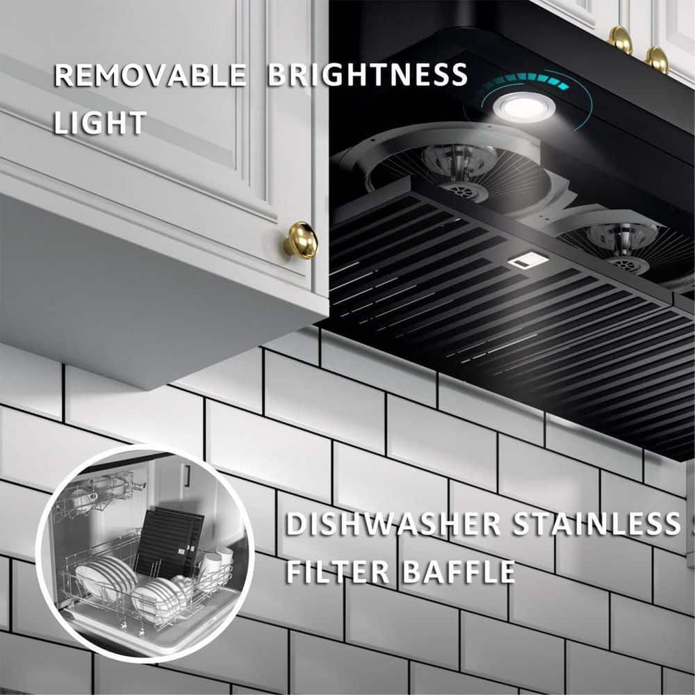 30 In. 900 CFM Ducted under Cabinet Range Hood in Black Stainless Steel with 2 -Way Venting and LED