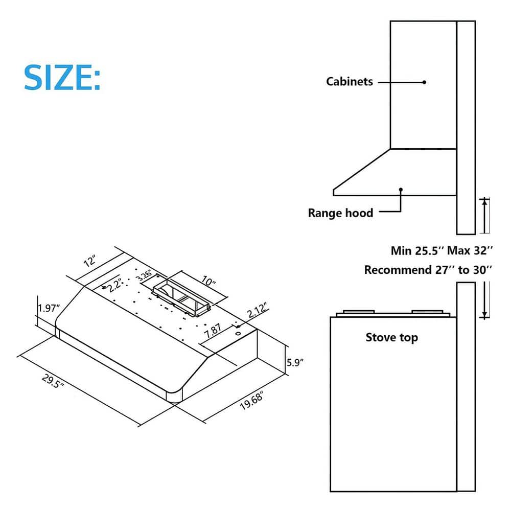 30 In. 900 CFM Ducted under Cabinet Range Hood in Black Stainless Steel with 2 -Way Venting and LED