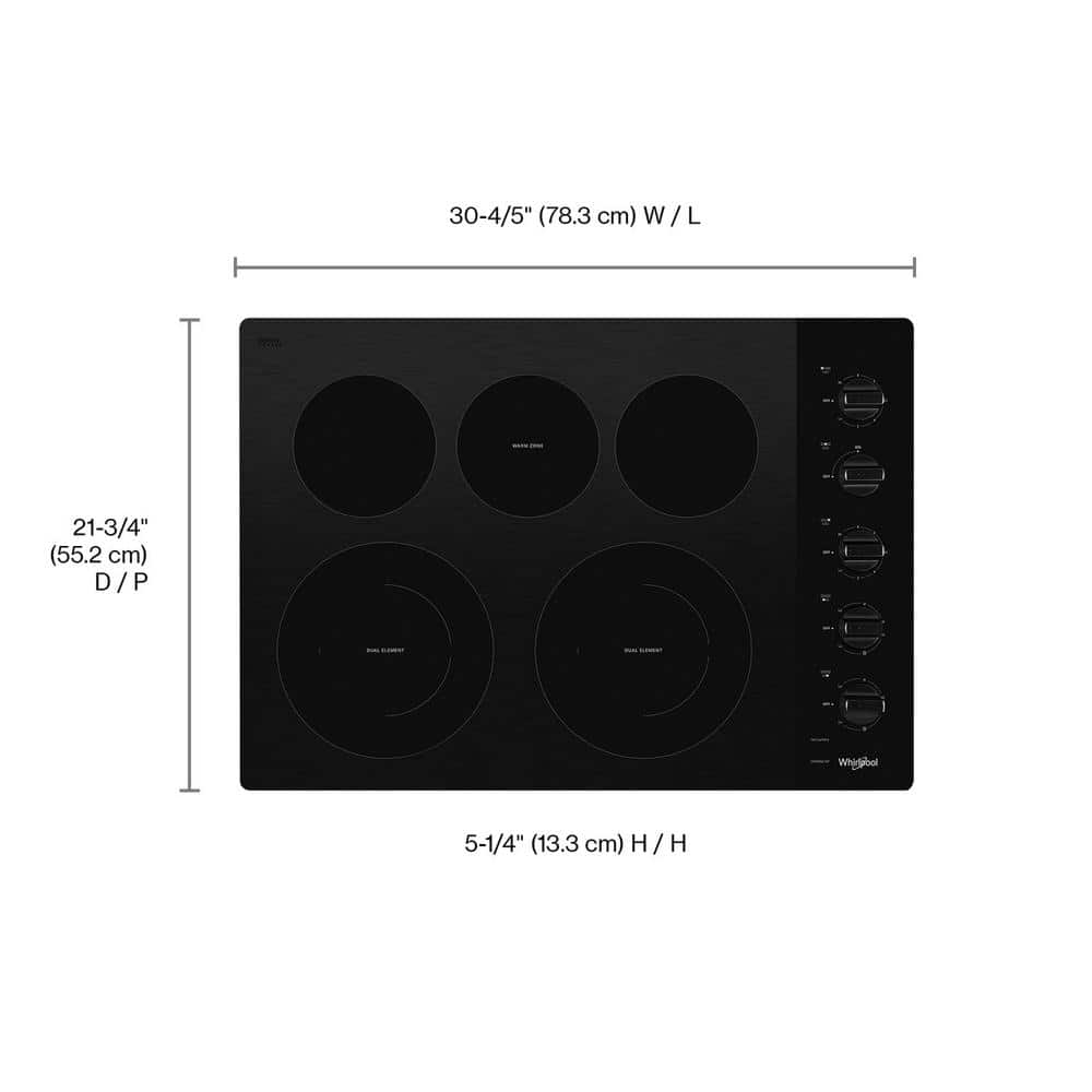 30 In. Radiant Electric Ceramic Glass Cooktop in Black with 5 Burner Elements Including 2 Dual Radiant Elements