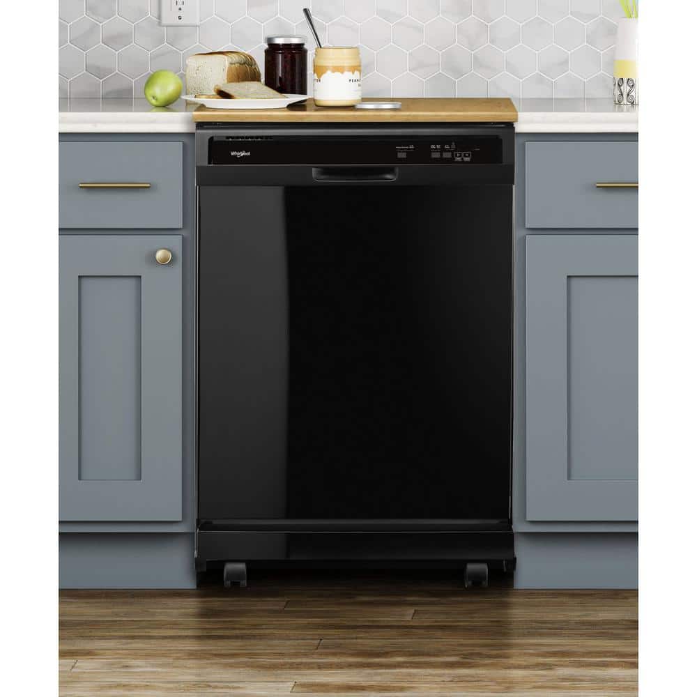 24 In. Black Front Control Heavy-Duty Portable Dishwasher with 1 Hour Wash Cycle and 12-Place Settings, 64 Dba