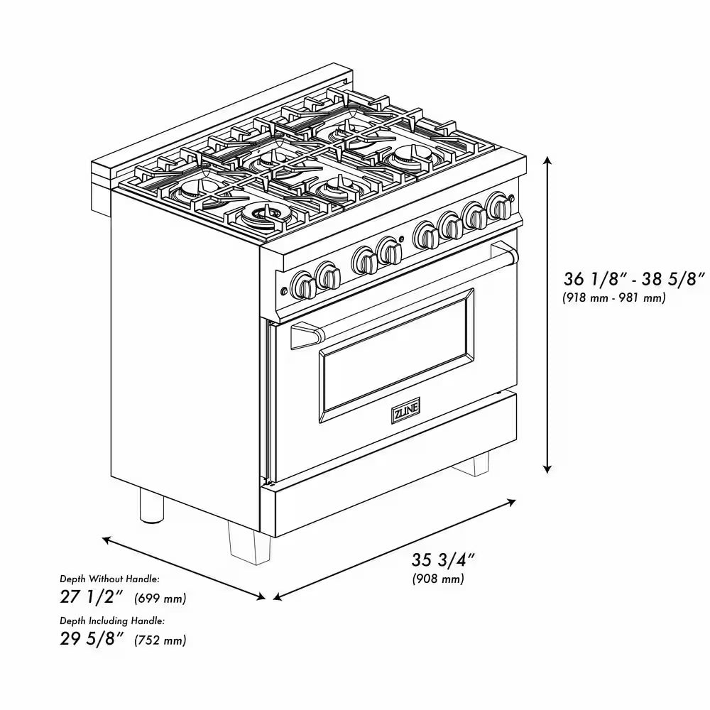 Autograph Edition 36 In. 6 Burner Dual Fuel Range in Stainless Steel and Champagne Bronze