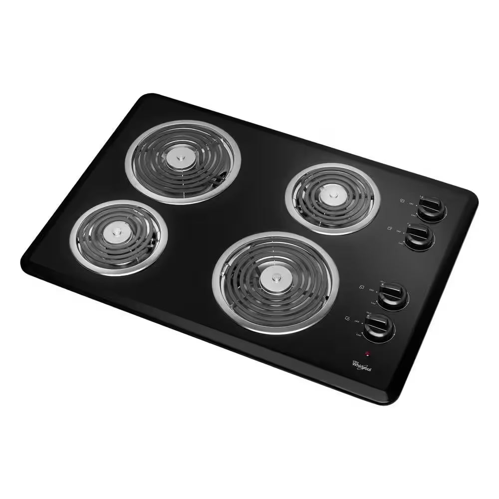 30 In. Coil Electric Cooktop in Black with 4 Burner Elements