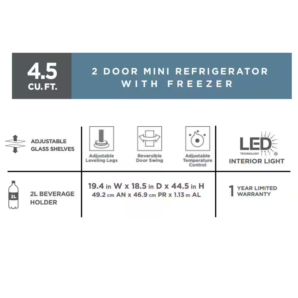 4.5 Cu. Ft. 2-Door Mini Refrigerator in Platinum Steel with Freezer