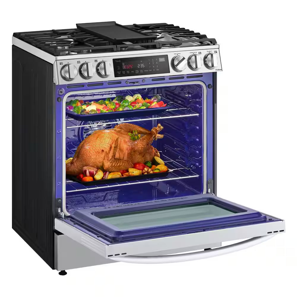 6.3 Cu. Ft. 30 in Smart Probake Slide-In Dual Fuel Range with Gas Stove and Electric Oven in Printproof Stainless Steel