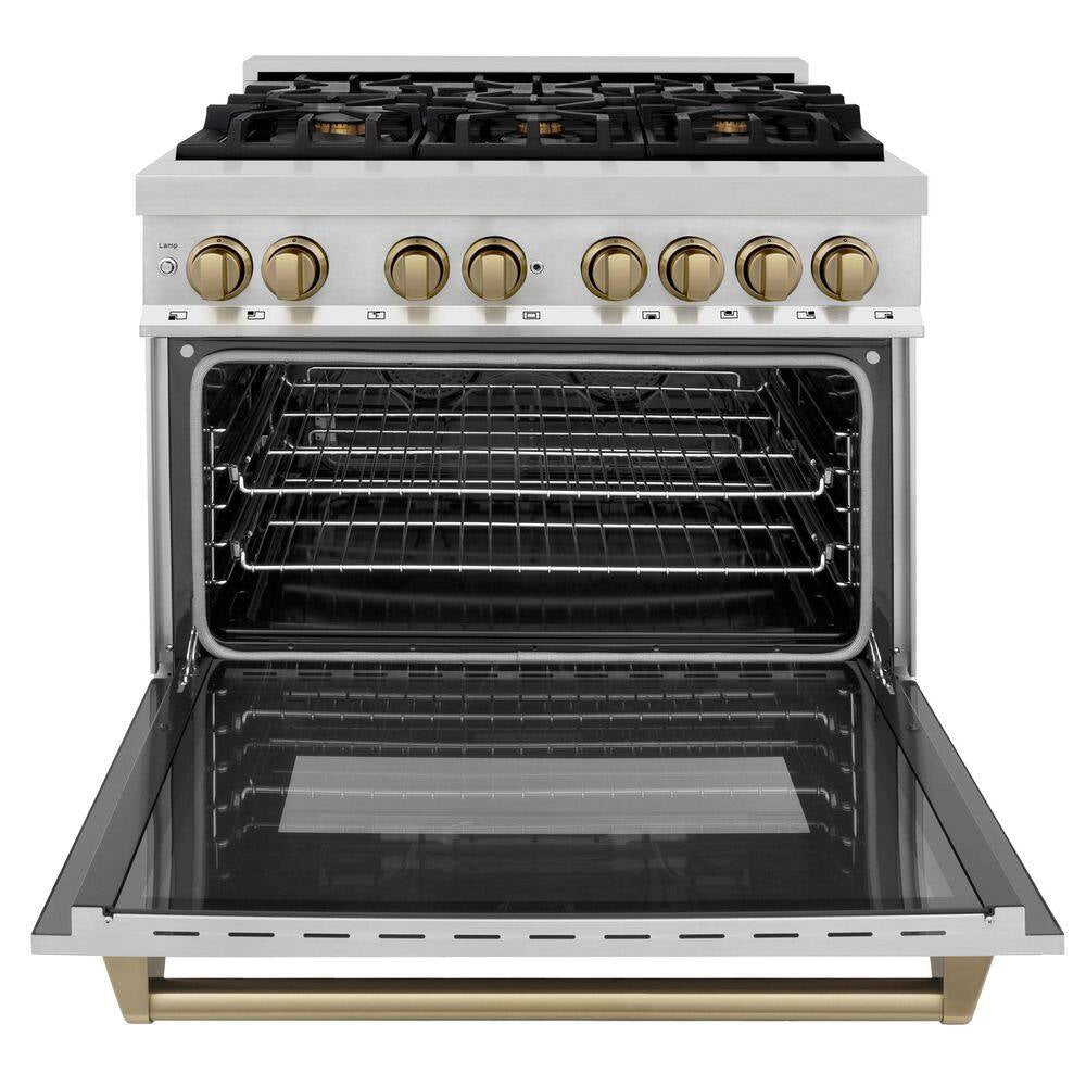 Autograph Edition 36 In. 6 Burner Dual Fuel Range in Stainless Steel and Champagne Bronze
