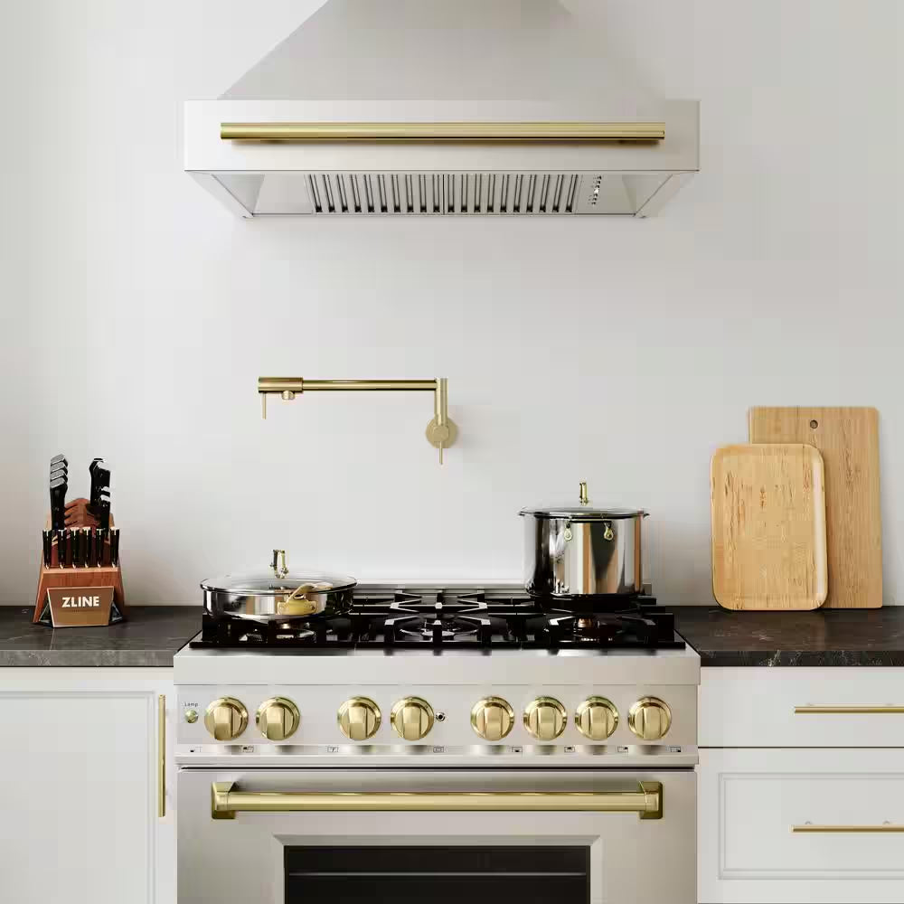 Autograph Edition 36 In. 6 Burner Dual Fuel Range in Stainless Steel and Champagne Bronze