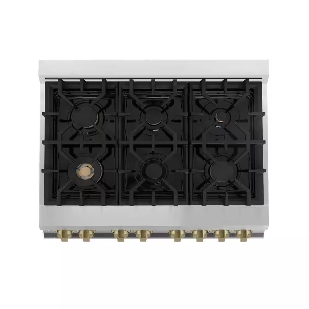 Autograph Edition 36 In. 6 Burner Dual Fuel Range in Stainless Steel and Champagne Bronze