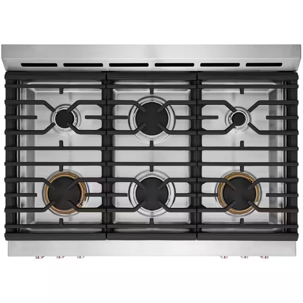 Gallery 36 In. 6-Burner Slide-In Dual Fuel Range in Stainless Steel with Total Convection and Air Fry