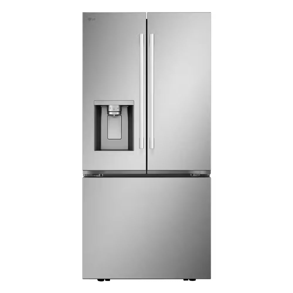 33 In. 25.1 Cu. Ft. Standard Depth French Door Refrigerator in Print Proof Stainless Steel with Filtered Ice and Water