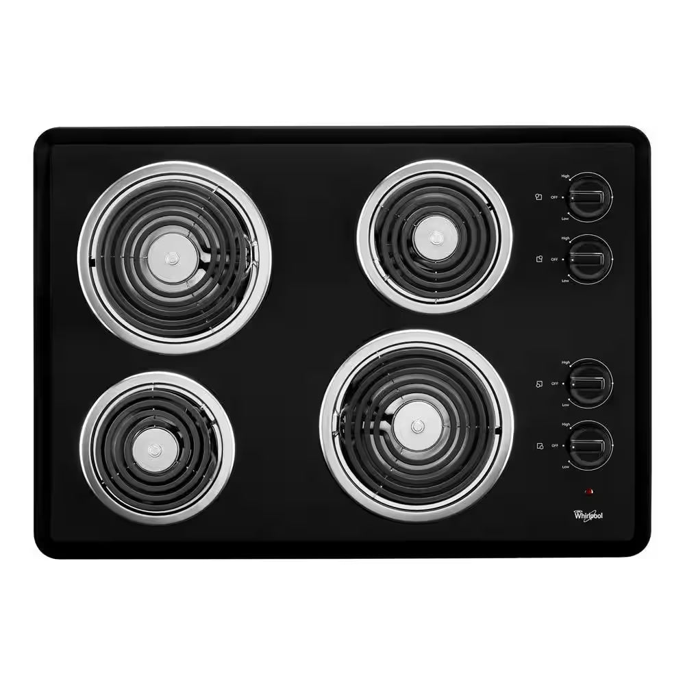 30 In. Coil Electric Cooktop in Black with 4 Burner Elements