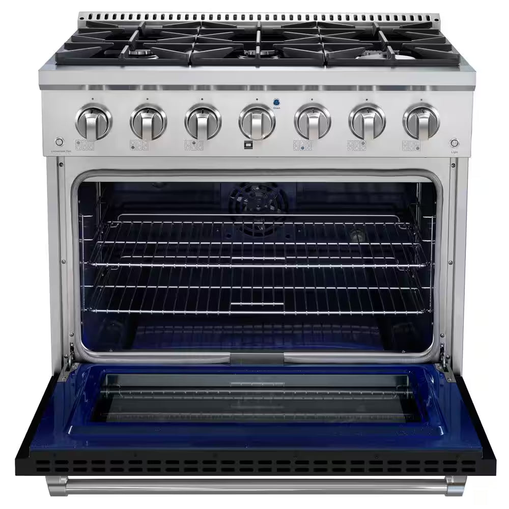 36 In. 5.2 Cu. Ft. Freestanding Dual Fuel Range with 6 Burners, Convection Oven, and Griddle in Stainless Steel