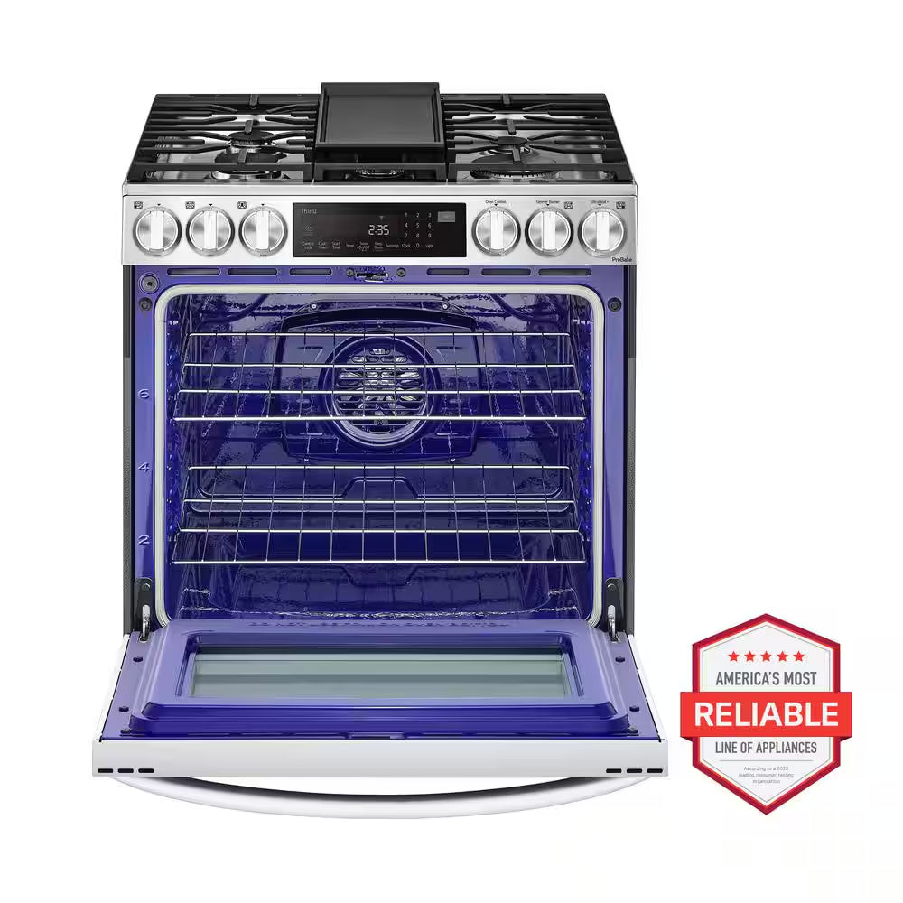 6.3 Cu. Ft. 30 in Smart Probake Slide-In Dual Fuel Range with Gas Stove and Electric Oven in Printproof Stainless Steel