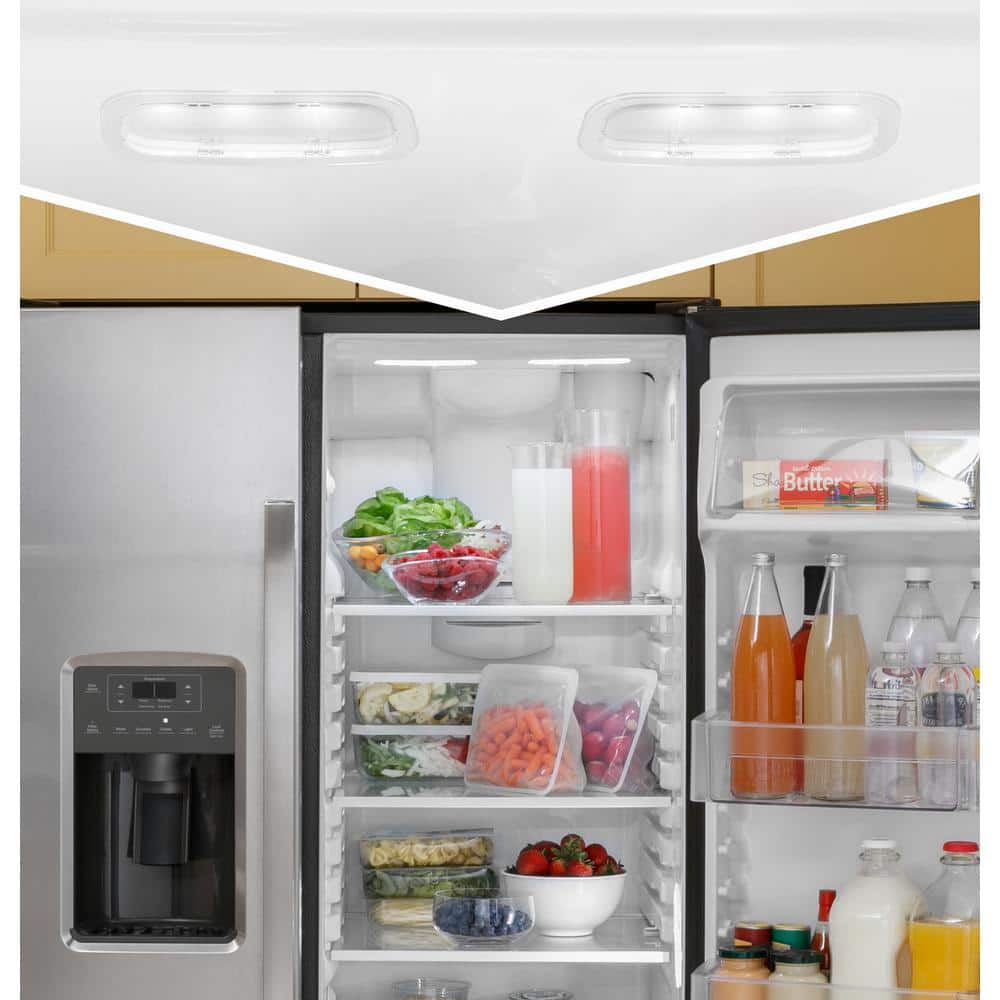GE Appliances 25.3 Cu. Ft. Side by Side Refrirator in Finrprint Resistant Stainless Steel, Standard Depth