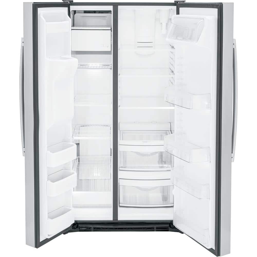 GE Appliances 25.3 Cu. Ft. Side by Side Refrirator in Finrprint Resistant Stainless Steel, Standard Depth