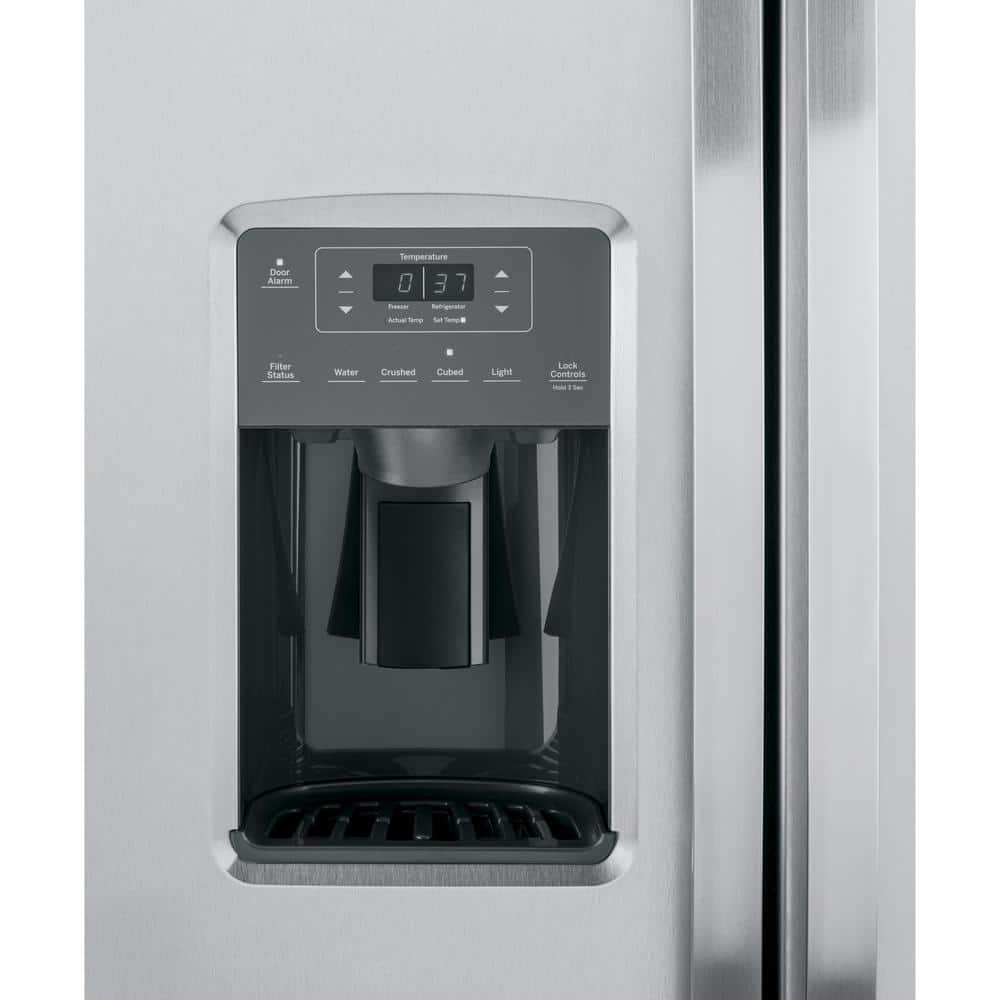 GE Appliances 25.3 Cu. Ft. Side by Side Refrirator in Finrprint Resistant Stainless Steel, Standard Depth