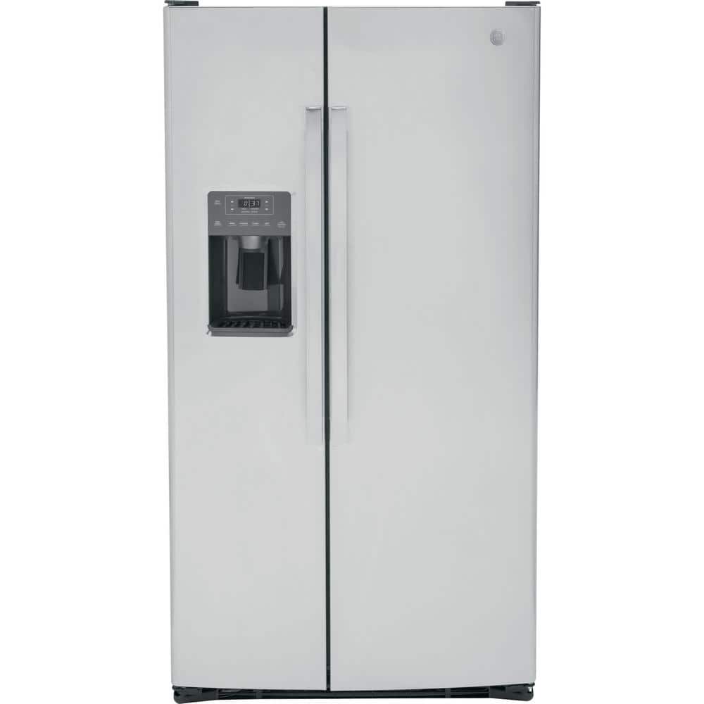 GE Appliances 25.3 Cu. Ft. Side by Side Refrirator in Finrprint Resistant Stainless Steel, Standard Depth