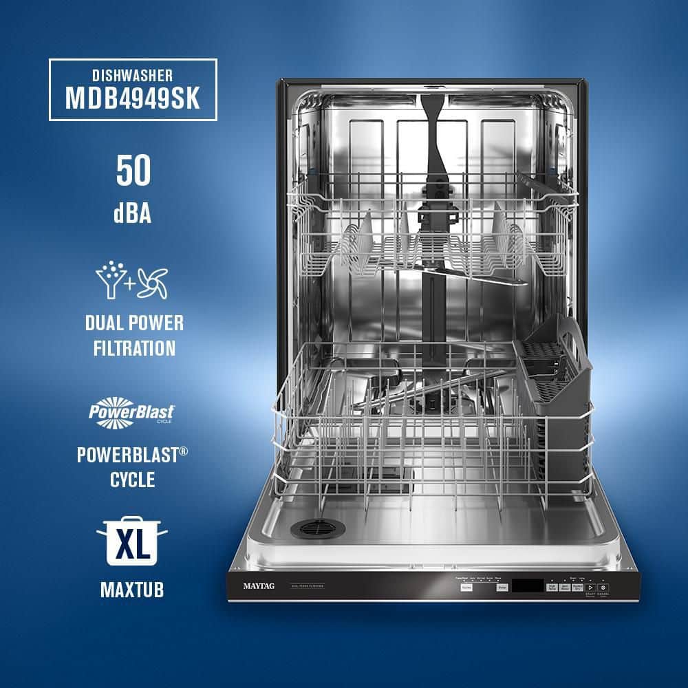 24 In. Fingerprint Resistant Stainless Front Control Built-In Tall Tub Dishwasher with Dual Power Filtration, 50 Dba