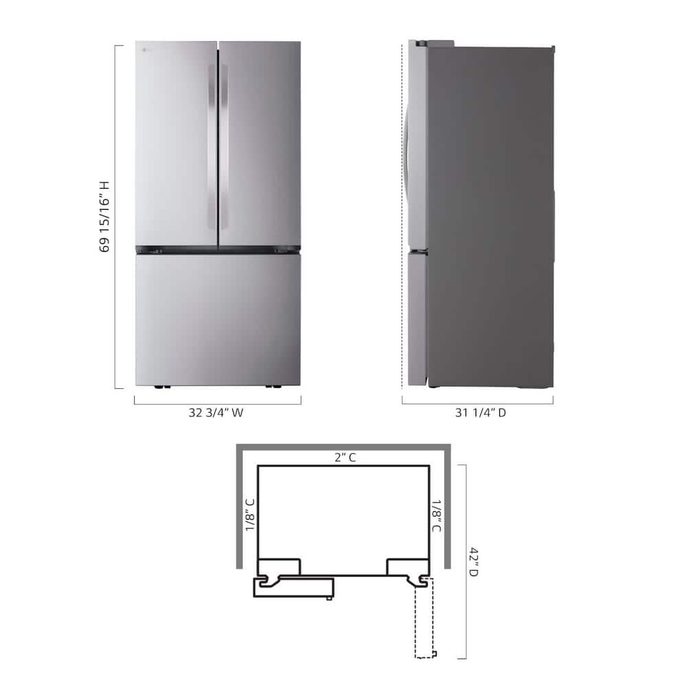 33 In. W. 21 Cu.Ft. SMART Counter Depth MAX French Door Refrigerator with Ice Maker in Printproof Stainless Steel